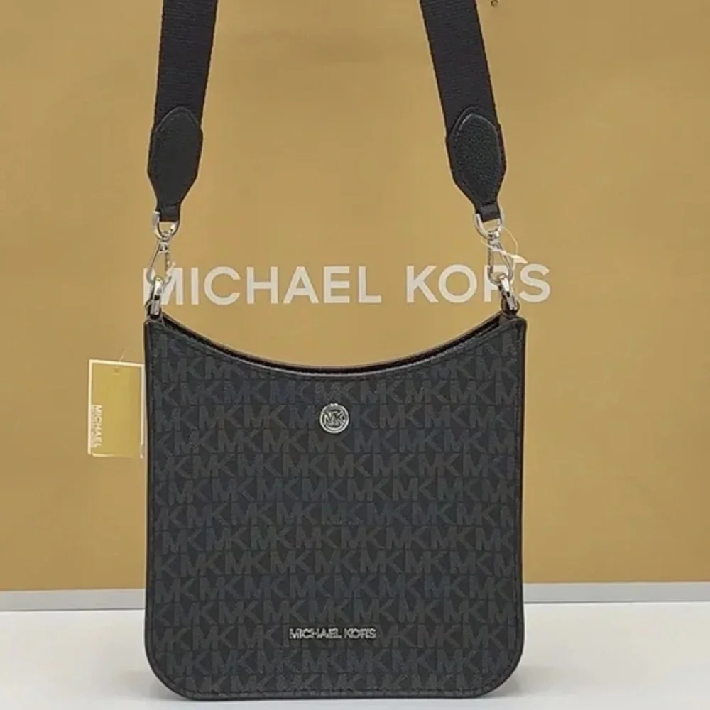 MICHAEL KORS Briley Small Logo Messenger Bag BLACK SIGNATURE COLOR